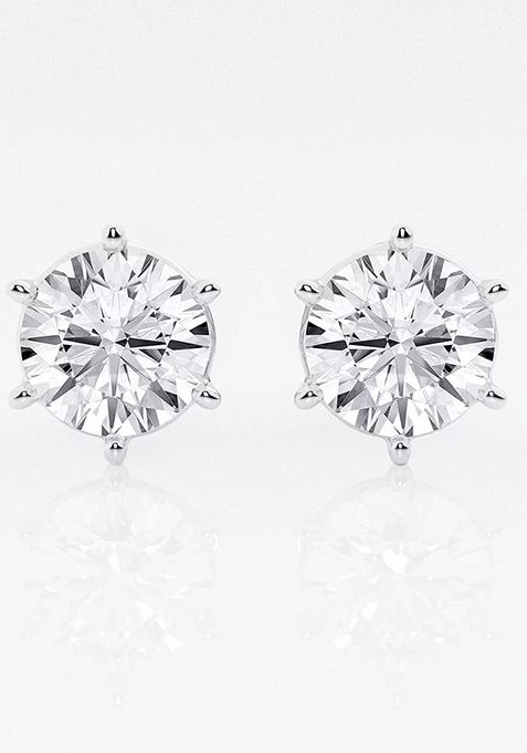 8 ctw Round Colorless Lab Grown Diamond Six Prong Stud Earrings