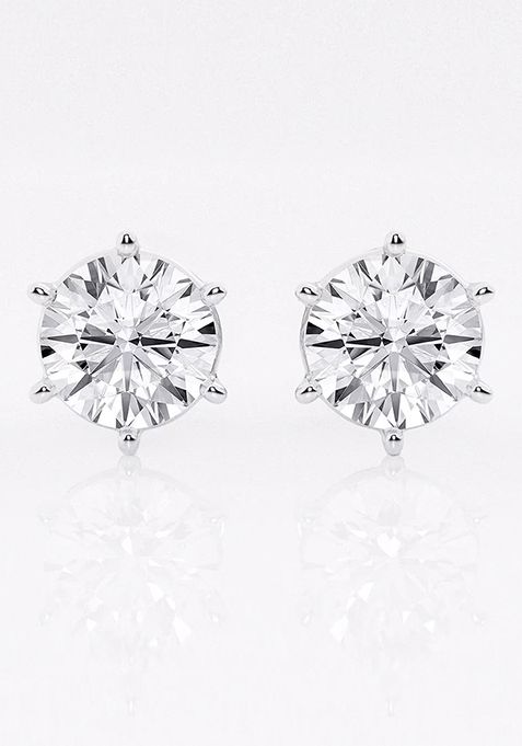 10 ctw Round Colorless Lab Grown Diamond Six Prong Stud Earrings