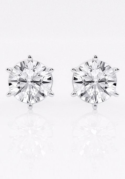 10 ctw Round Near-Colorless Lab Grown Diamond Six Prong Stud Earrings