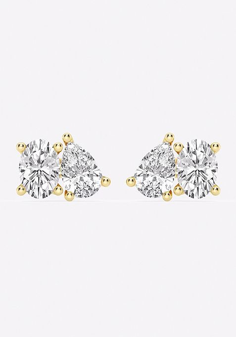 1 1/2 ctw Toi Et Moi Oval and Pear Stud Earrings