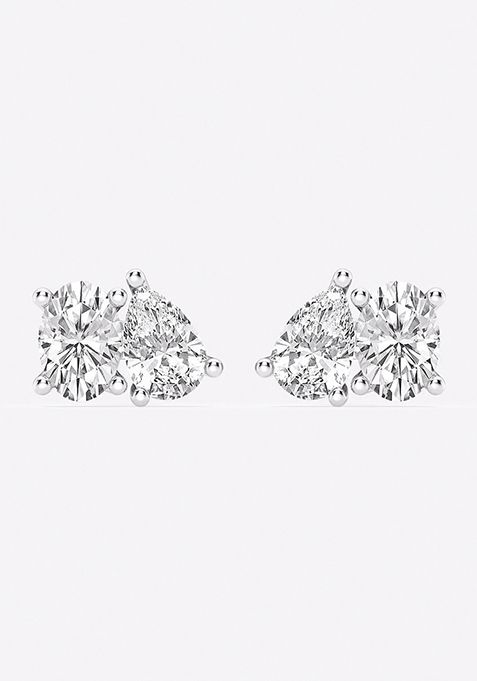 1 1/2 ctw Toi Et Moi Oval and Pear Stud Earrings