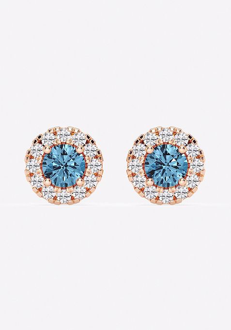 1 ctw Round Lab Grown Diamond Fancy Blue Halo Stud Earrings