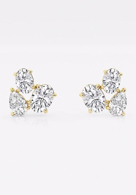 1 3/4 ctw Mosaic Oval and Pear Three Stone Stud Earrings