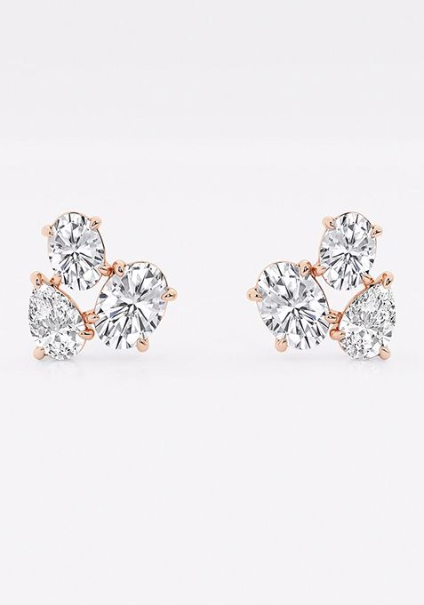 1 3/4 ctw Mosaic Oval and Pear Three Stone Stud Earrings