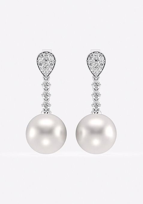 9.5 - 10.0 mm Cultured Freshwater Pearl and 1/3 ctw Lab Grown Diamond Linear Drop Earrings