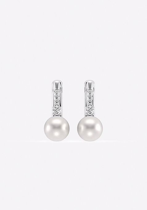 5.5 - 6.0 mm Cultured Freshwater Pearl and 1/10 ctw Lab Grown Diamond Leverback Drop Earrings