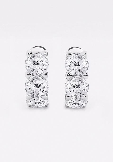 3 ctw Round Lab Grown Diamond Huggie Hoop Earrings