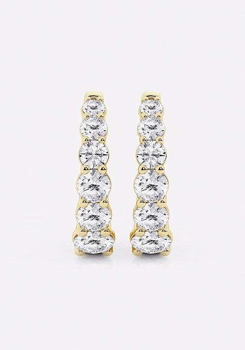 2 ctw Round Lab Grown Diamond Graduated Inside Out Huggie Hoop Earrings