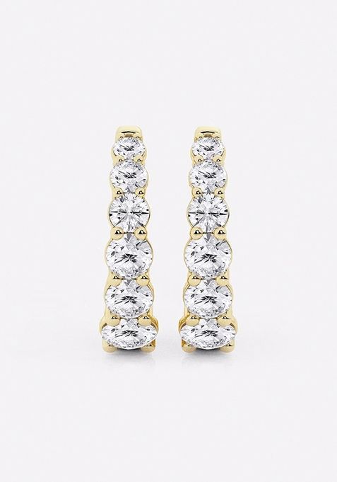 2 ctw Round Lab Grown Diamond Graduated Inside Out Huggie Hoop Earrings