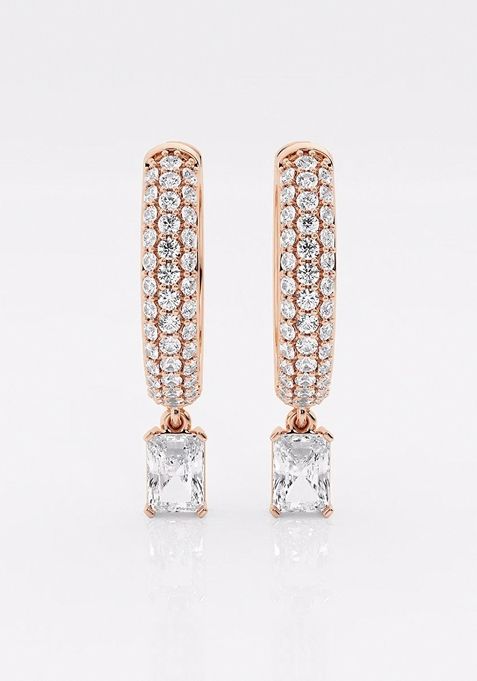 7/8 ctw Radiant Lab Grown Diamond Huggie Hoop Earrings