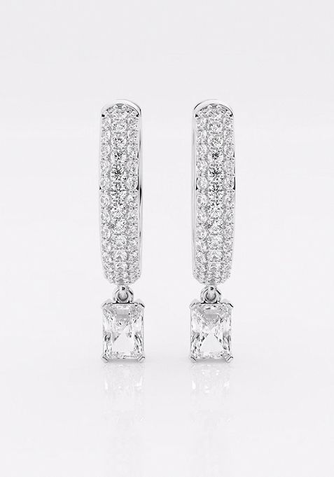 7/8 ctw Radiant Lab Grown Diamond Huggie Hoop Earrings