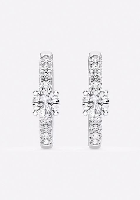 3/4 ctw Round Lab Grown Diamond Petite Huggie Hoop Earrings