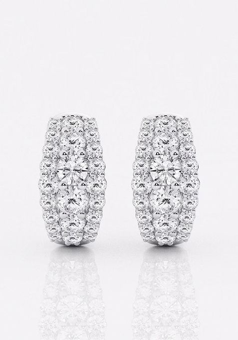 1 5/8 ctw Round Lab Grown Diamond Graduated Triple Row Huggie Hoop Earrings