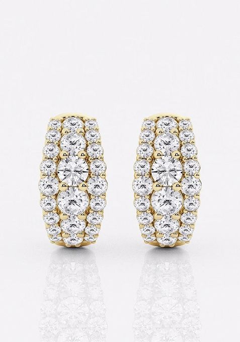 1 5/8 ctw Round Lab Grown Diamond Graduated Triple Row Huggie Hoop Earrings