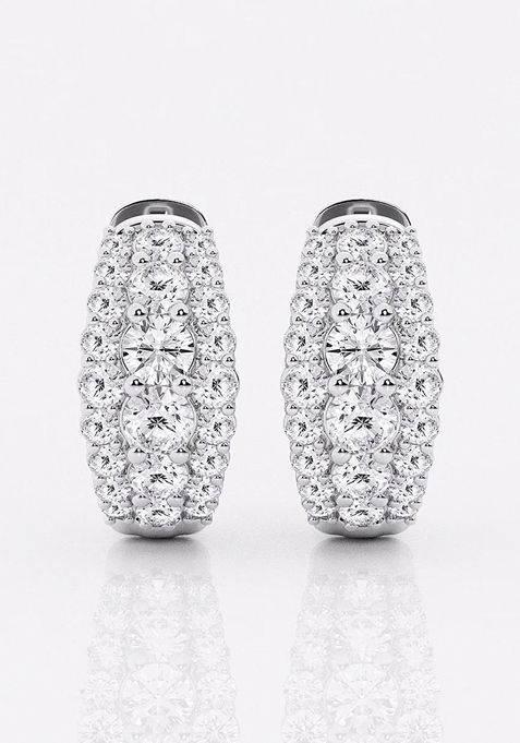 2 ctw Round Lab Grown Diamond Graduated Triple Row Huggie Hoop Earrings