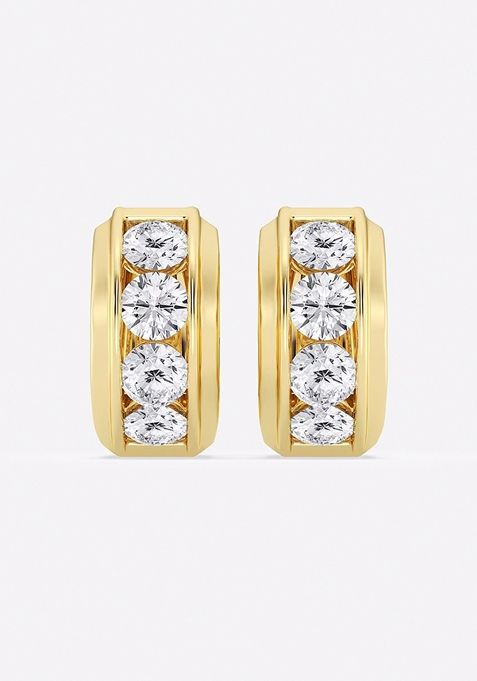 4 7/8 ctw Round Lab Grown Diamond Bold Gold Four Stone Huggie Hoop Earrings