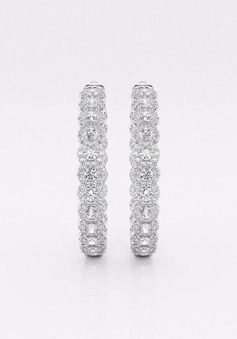 4 ctw Round Lab Grown Diamond Inside Out Halo Hoop Earrings