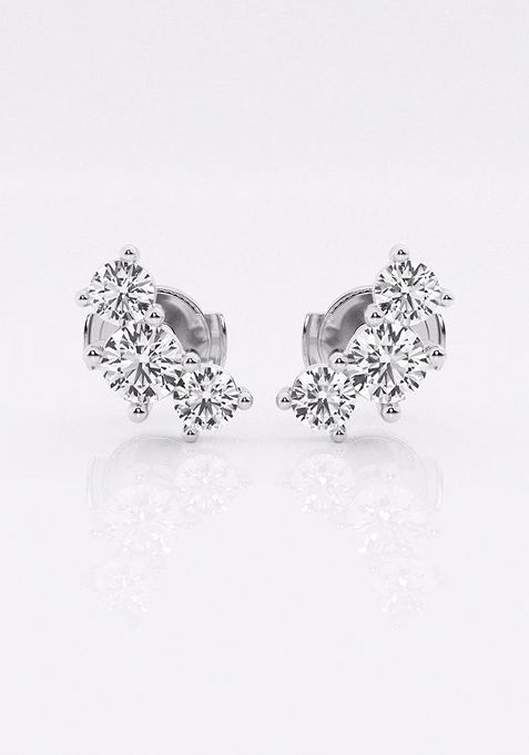 1 ctw Round Lab Grown Diamond Three-Stone Fashion Earrings