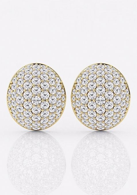 1 1/2 ctw Round Lab Grown Diamond Pave Oval Shaped Fashion Stud Earrings