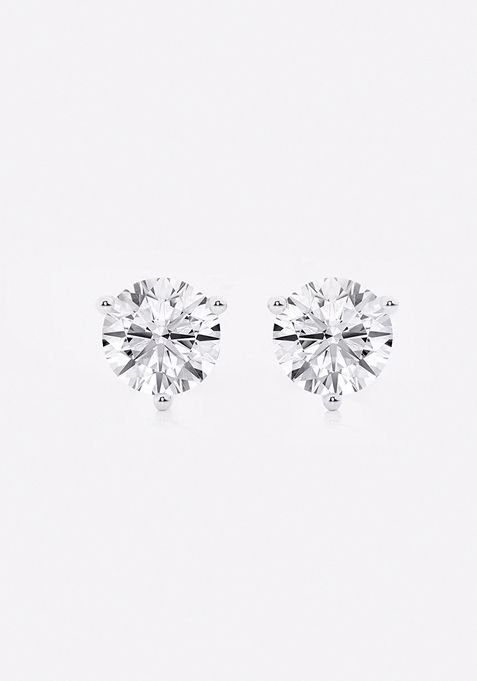 2 ctw Round Near-Colorless Lab Grown Diamond Three Prong Martini Stud Earrings