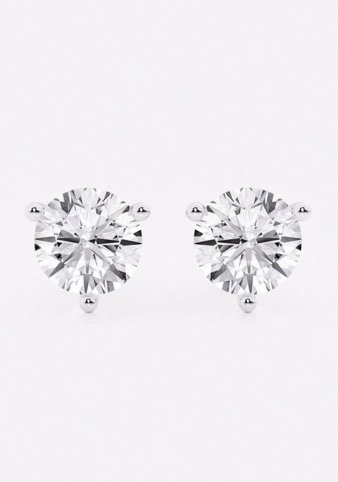 10 ctw Round Near-Colorless Lab Grown Diamond Three Prong Martini Stud Earrings