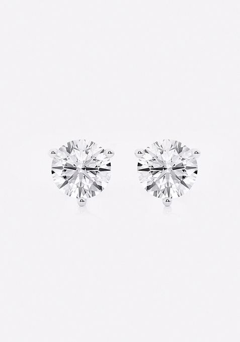 2 ctw Round Near-Colorless Lab Grown Diamond Three Prong Martini Stud Earrings