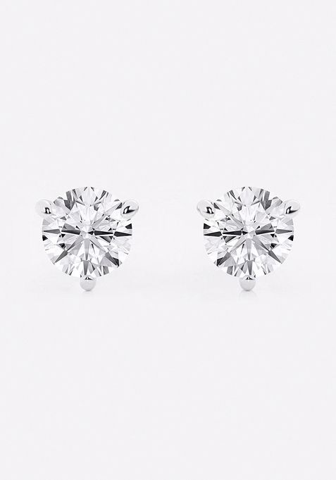 3 ctw Round Near-Colorless Lab Grown Diamond Three Prong Martini Stud Earrings