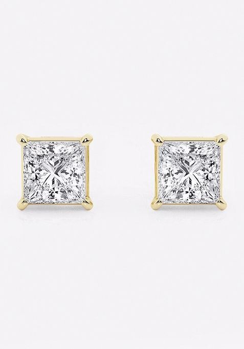 2 ctw Princess Lab Grown Diamond Solitaire Certified Stud Earrings