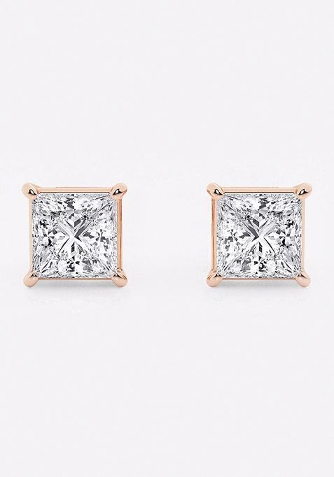 2 ctw Princess Lab Grown Diamond Solitaire Certified Stud Earrings