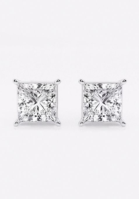 4 ctw Princess Lab Grown Diamond Solitaire Certified Stud Earrings