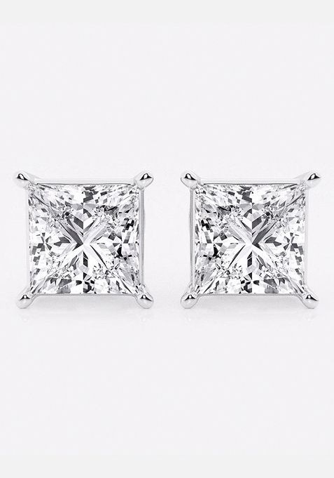 6 ctw Princess Lab Grown Diamond Solitaire Certified Stud Earrings