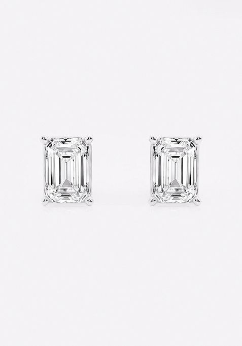 3 ctw Emerald Lab Grown Diamond Solitaire Certified Stud Earrings