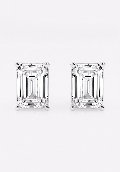 6 ctw Emerald Lab Grown Diamond Solitaire Certified Stud Earrings