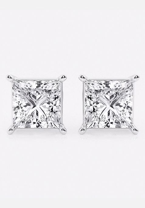 6 ctw Princess Lab Grown Diamond Solitaire Certified Stud Earrings