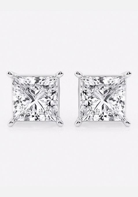 6 ctw Princess Lab Grown Diamond Solitaire Certified Stud Earrings