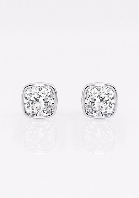 1 ctw Cushion Lab Grown Diamond Bezel Set Solitaire Stud Earrings