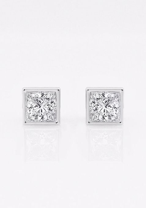 1 ctw Princess Lab Grown Diamond Bezel Set Solitaire Stud Earrings