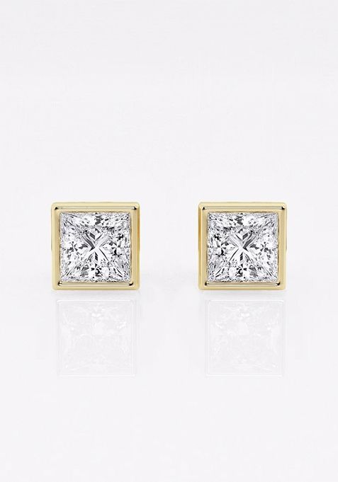 1 ctw Princess Lab Grown Diamond Bezel Set Solitaire Stud Earrings