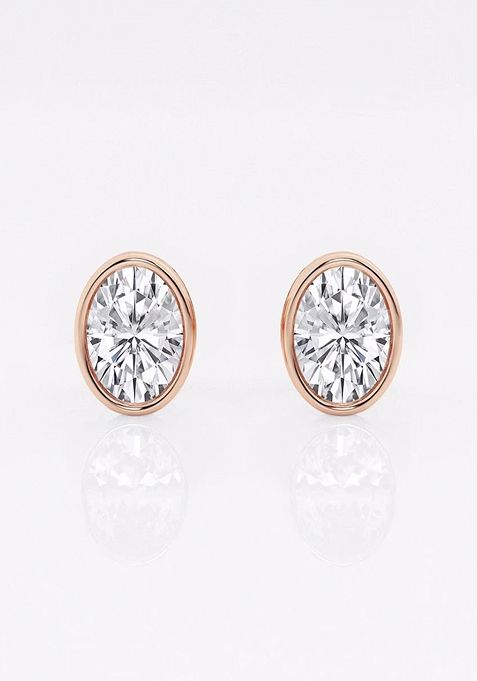 1 ctw Oval Lab Grown Diamond Bezel Set Solitaire Stud Earrings