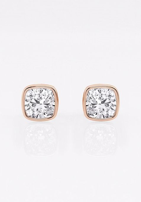 1 ctw Cushion Lab Grown Diamond Bezel Set Solitaire Stud Earrings