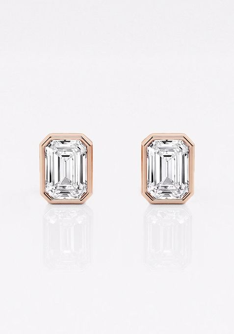 1 ctw Emerald Lab Grown Diamond Bezel Set Solitaire Stud Earrings