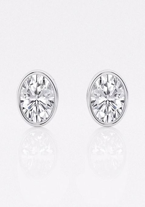  1 1/2 ctw Oval Lab Grown Diamond Bezel Set Solitaire Stud Earrings