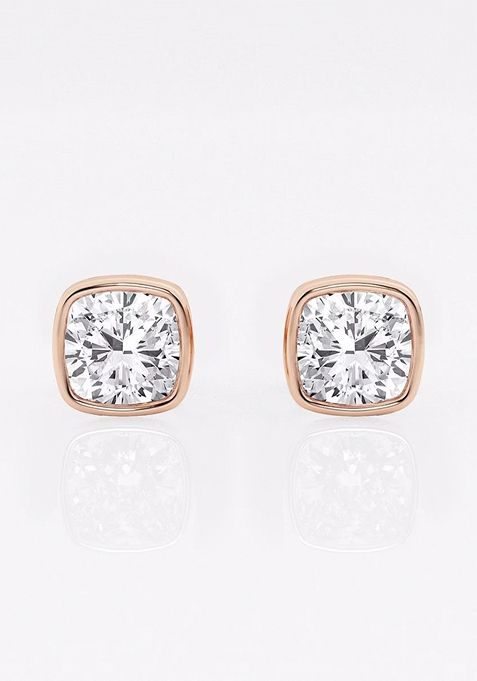 1 1/2 ctw Cushion Lab Grown Diamond Bezel Set Solitaire Stud Earrings