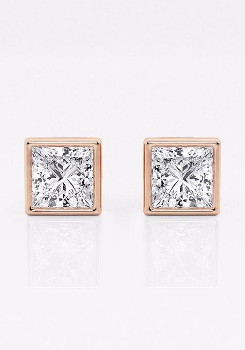 1 1/2 ctw Princess Lab Grown Diamond Bezel Set Solitaire Stud Earrings