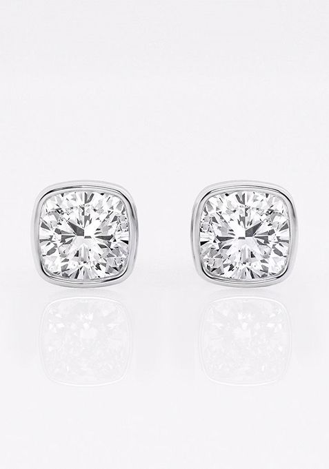 2 ctw Cushion Lab Grown Diamond Bezel Set Solitaire Stud Earrings