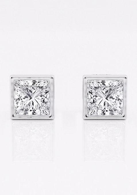 2 ctw Princess Lab Grown Diamond Bezel Set Solitaire Stud Earrings