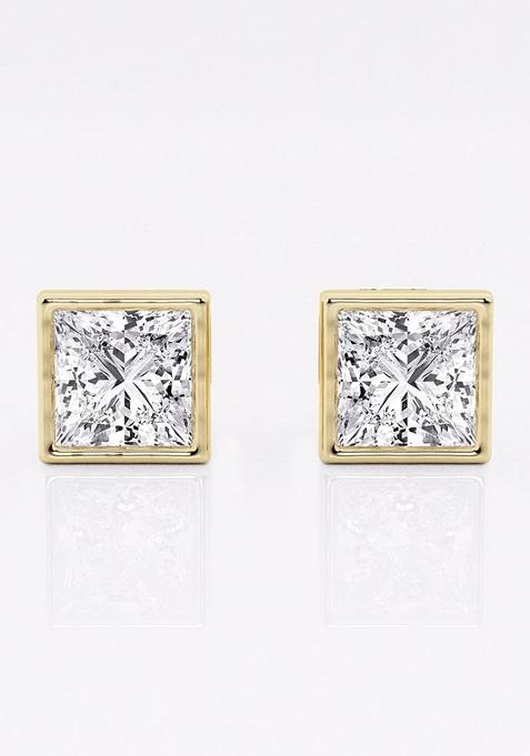 2 ctw Princess Lab Grown Diamond Bezel Set Solitaire Stud Earrings