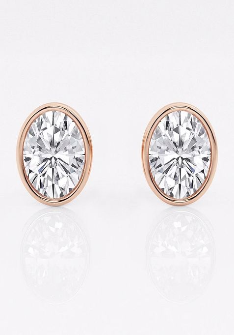 2 ctw Oval Lab Grown Diamond Bezel Set Solitaire Stud Earrings