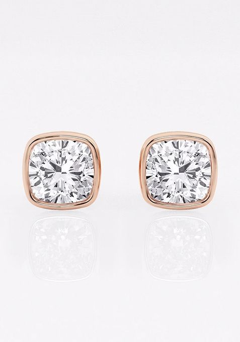 2 ctw Cushion Lab Grown Diamond Bezel Set Solitaire Stud Earrings