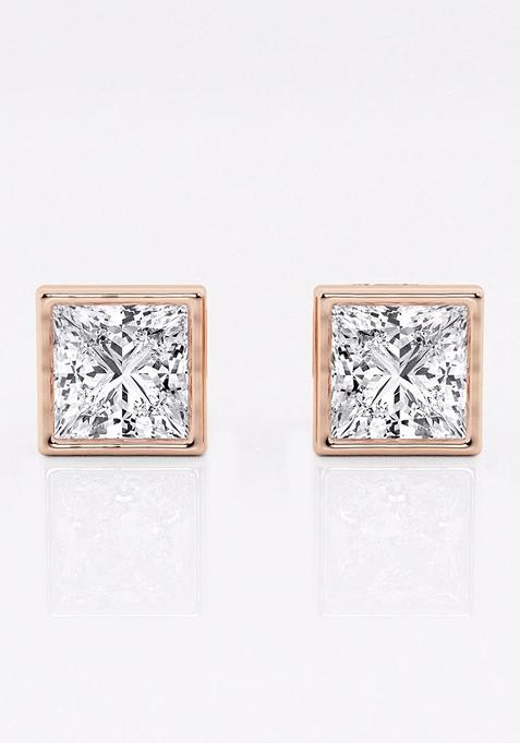 2 ctw Princess Lab Grown Diamond Bezel Set Solitaire Stud Earrings